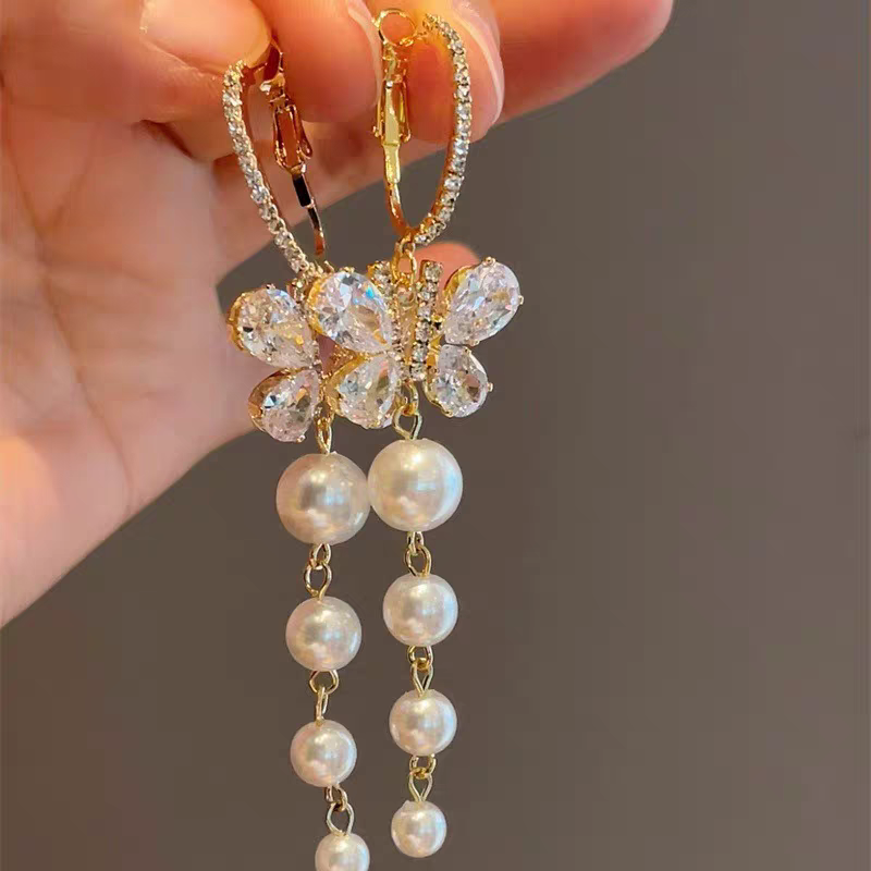 Butterfly With Pearls Earrings