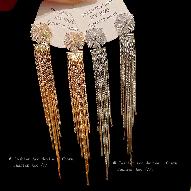Silver Crystals Hanging Strips Earrings
