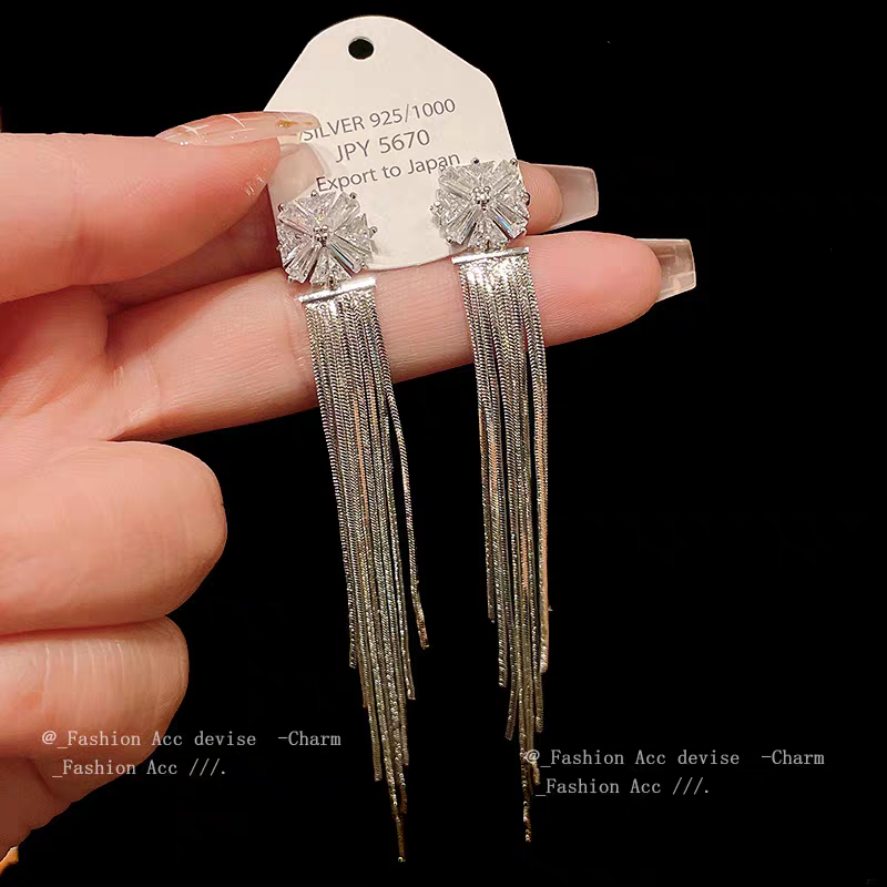 Silver Crystals Hanging Strips Earrings
