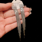 Silver Crystals Hanging Strips Earrings
