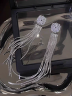 Silver Crystals Hanging Strips Earrings